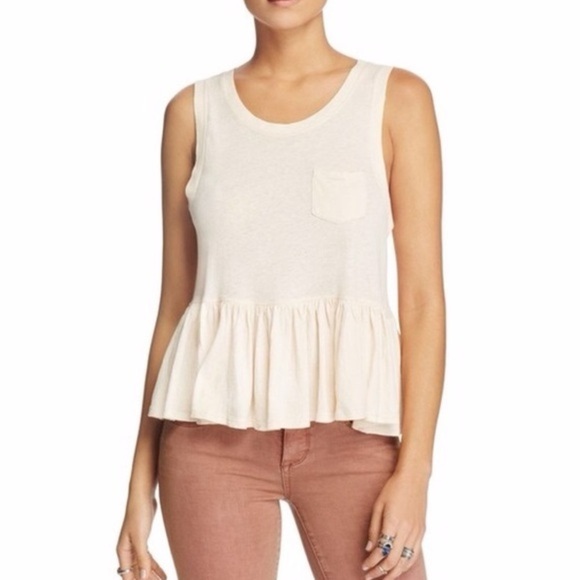 WE THE FREE PEOPLE CREAM SLEEVELESS PEPLUM CONTINENTAL TOP SIZE M - Picture 2 of 7